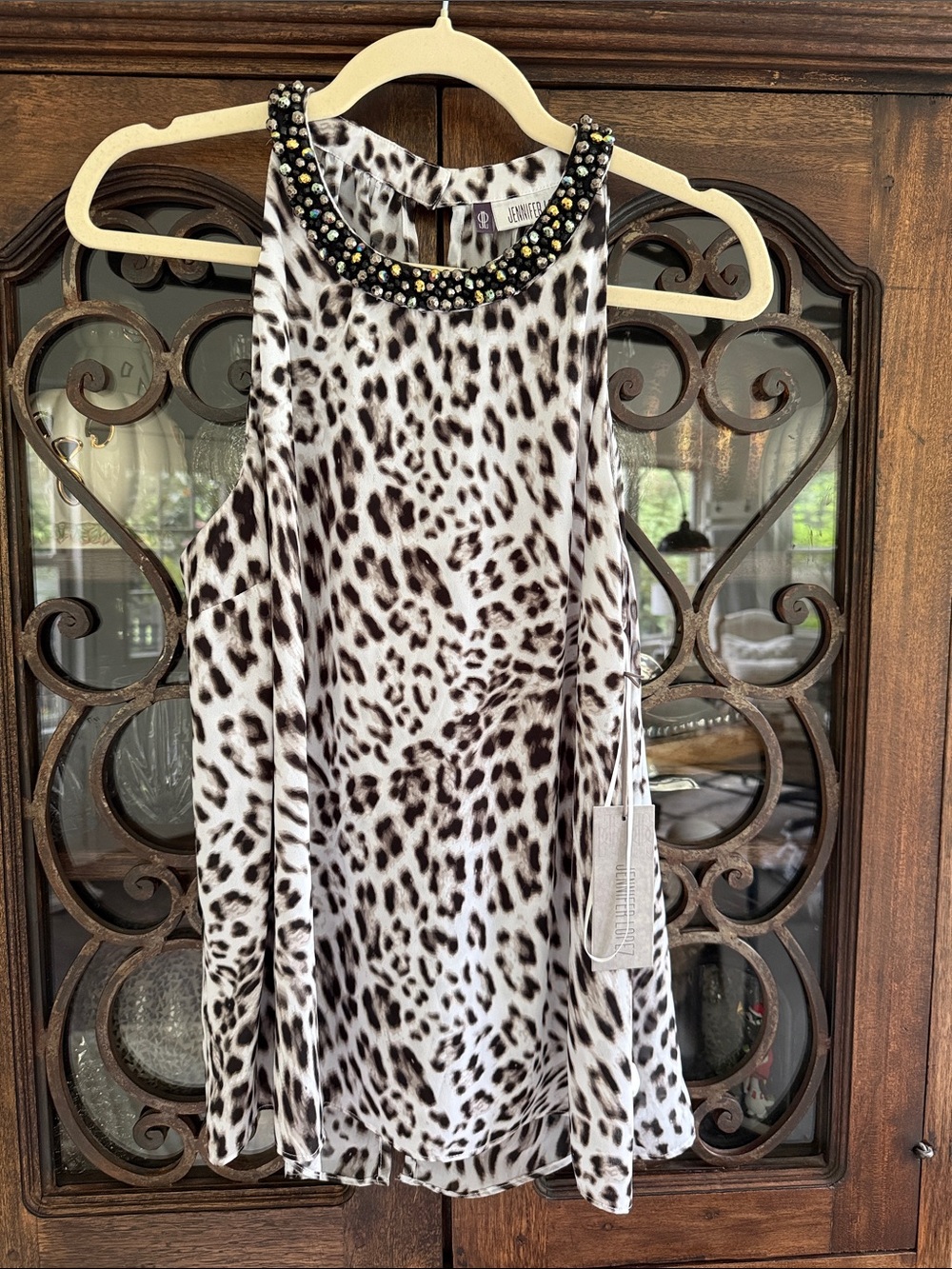 NWT Jennifer Lopez Beaded Neckline Animal Print Swing Tank